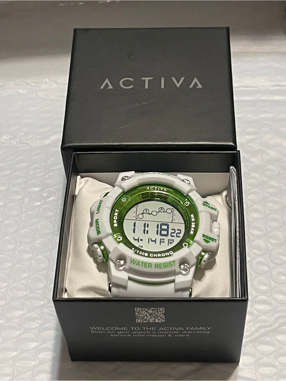 Activa Digital Essentials Unisex 50mm White and Green Tone Case new